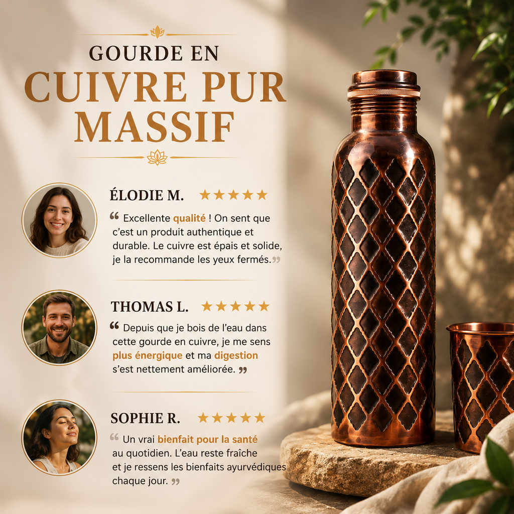 Gourde Diamond CollectionCuivrée – Cuivre Pur Massif 99,9 %
