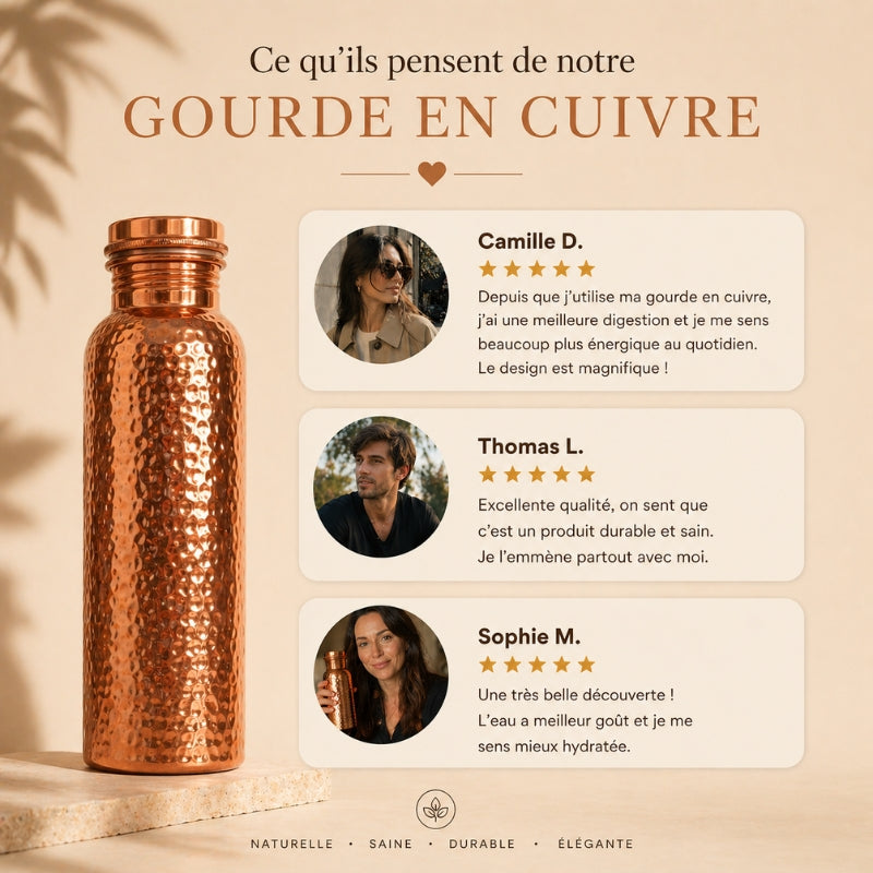 Gourde en Cuivre Pur – CollectionCuivrée | L’Eau Purifiée Naturellement, Sans Plastique