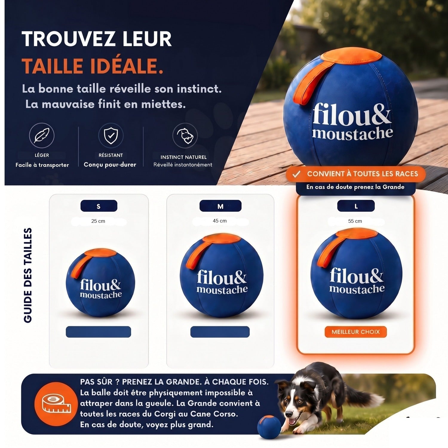 Guide des tailles - Balle Géante Filou & Moustache